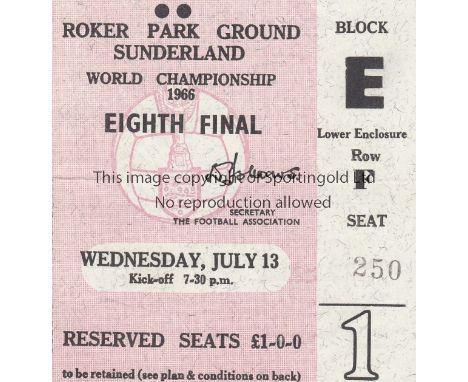 WORLD CUP 1966    World Cup seat ticket Italy v Chile at Roker Park , Sunderland 13th July 1966. Scarce. "Bede Street" writte