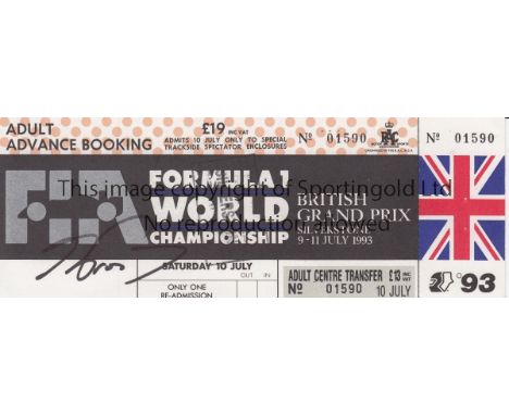 FORMULA 1 - PROST  1993 Formula 1 British Grand Prix ticket , July 1993, signed by Alain Prost who won this Grand Prix and wh