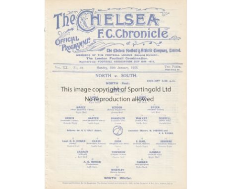 ENGLAND INTERNATIONAL TRIAL 1925   Four page Chelsea programme for England International Trial game, North v South at Stamfor