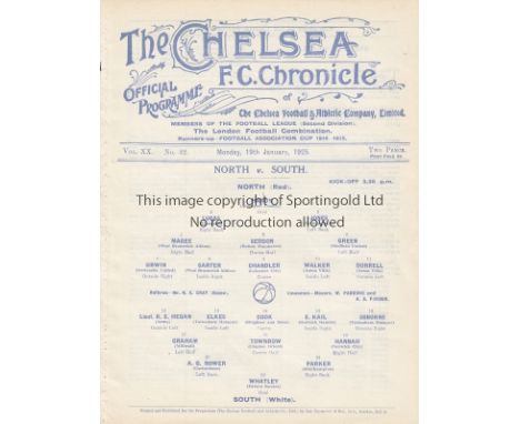 ENGLAND INTERNATIONAL TRIAL 1925   Four page Chelsea programme for England International Trial game, North v South at Stamfor