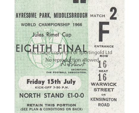 WORLD CUP 1966    World Cup seat ticket Chile v North Korea at Ayresome Park , Middlesbrough 15th July 1966.   Good      