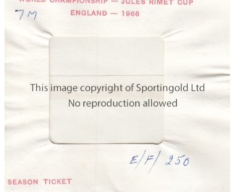 WORLD CUP 1966   White season ticket envelope from the 1966 World Cup for the matches at Middlesbrough and Sunderland. Block 