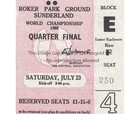 WORLD CUP 1966    World Cup seat ticket USSR (Soviet Union) v Hungary Quarter Final at Roker Park , Sunderland 23rd July 1966