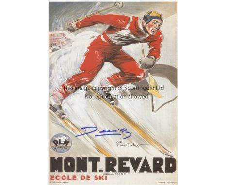 JEAN CLAUDE KILLY    Colour 11" x 8" lithograph print showing a downhill skier on Mont Reward and signed by famous French  Ol