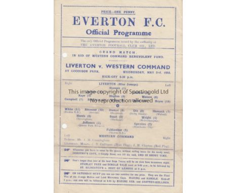 WARTIME 1945-EVERTON   Single sheet programme, Liverton v Western Command , 2/5/45 at Everton. A combined Liverpool / Everton