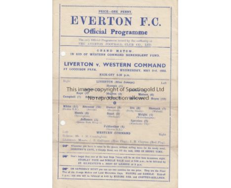 WARTIME 1945-EVERTON   Single sheet programme, Liverton v Western Command , 2/5/45 at Everton. A combined Liverpool / Everton