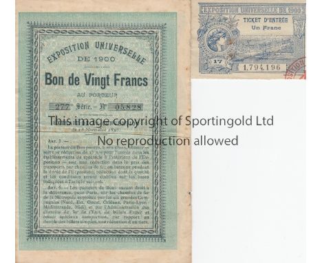 PARIS 1900   Entrance ticket to the Paris Exhibition 1900 which was held in conjunction with the Olympic Games in Paris in 19