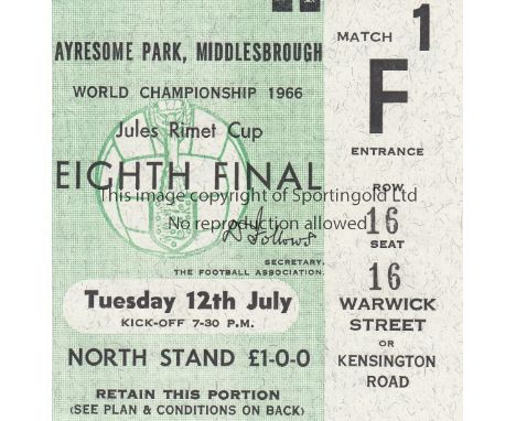 WORLD CUP 1966    World Cup seat ticket USSR (Soviet Union) v North Korea at Ayresome Park , Middlesbrough 12th July 1966.   