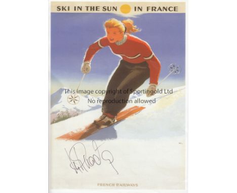 SKI-JUMPING - EDWARDS   11" x 8" French Railways colour Ski The Sun In France lithograph print signed by famously unsuccessfu
