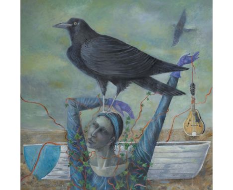 Elizabeth Taggart b. 1943THE RAVENS & MUSICIANOil on canvas, 40" x 40", signed; signed inscribed and dated 02 verso.Born in D
