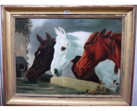 T.B. Tomlin, after John Frederick Herring, At the trough, oil on canvas, signed and indistinctly dated, 55cm x 75cm.