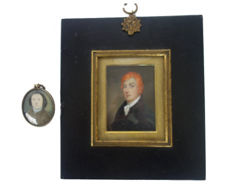 'AL', a late 18th century English portrait miniature on ivory of a gentleman, in brown coat , entwined cypher signature, the 