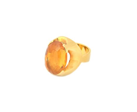 A Georg Jensen 18ct gold and citrine single stone ring, of oval form, claw set with an oval cut citrine, detailed 750 18 K, G