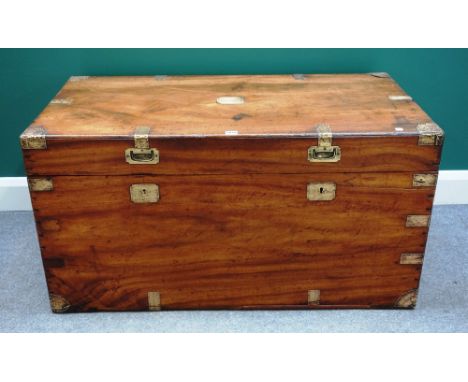 A 19th century brass bound rectangular camphor wood trunk, 112cm wide x 59cm high x 59cm deep.