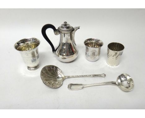 Foreign wares, comprising; a French beaker, with spiral fluted decoration, presentation inscribed, two further beakers, a Fre