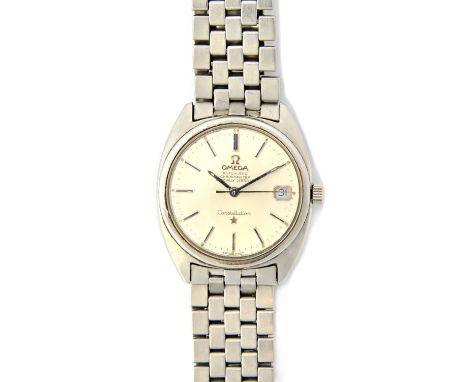 A gentleman's steel Omega Constellation Automatic bracelet wristwatch, the signed circular silvered dial with baton shaped nu