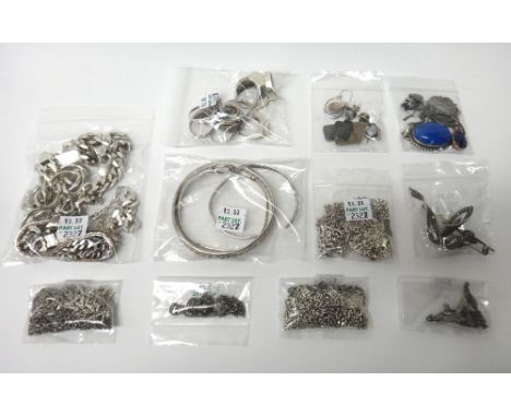 Mostly silver jewellery, comprising; seven bracelets, eighteen necklaces and neckchains, including one detailed Tiffany, ten 