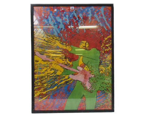 Jimi Hendrix 'Explosion', a re-print by by Martin Sharp, framed and glazed, 96cm x 69cm, and three further film posters; 'Tim