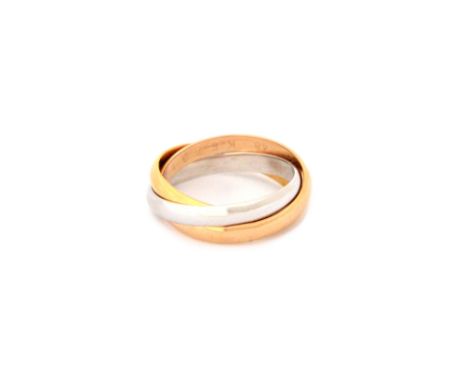 A Cartier three colour gold Russian style wedding ring, detailed 750 Cartier 48, ring size I and a half, weight 4.5 gms.