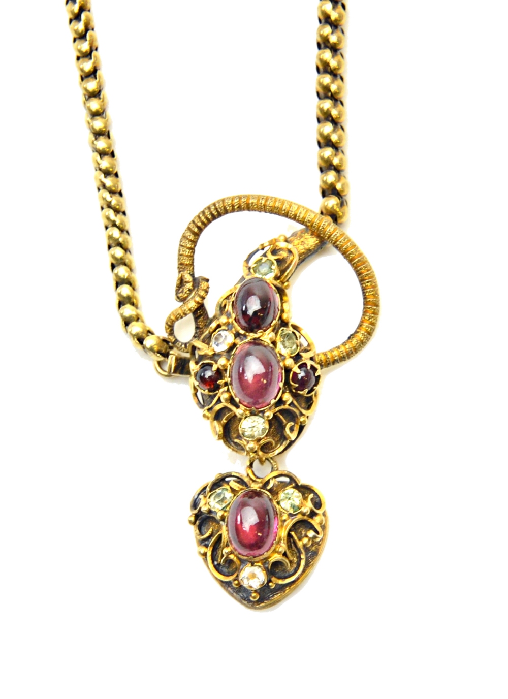 A Victorian gold, carbuncle garnet, chrysolite and gem set necklace ...