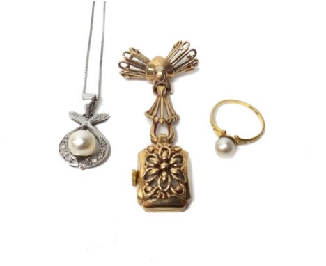 An Elco 9ct gold shaped rectangular cased lady's fob watch, the front with a pierced sprung dial cover and fitted to a 9ct go