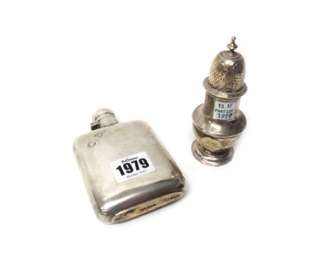 A silver hip flask, of plain rounded rectangular form, with bayonet screw cap, the body initial engraved, Sheffield, 1929, to