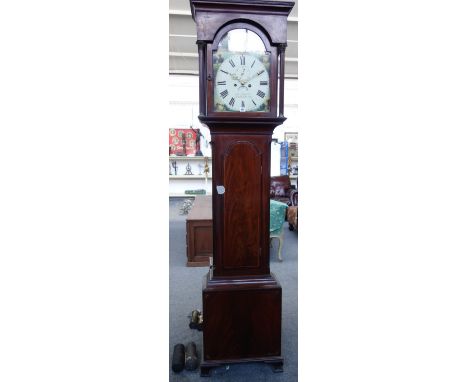 A mahogany, chequer strung and boxwood outlined longcase clock by Moncrieff, South Shields, mid 19th century, the hood with a