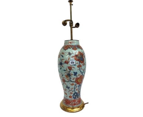 A Chinese export Imari vase, late 18th century, converted to a table lamp, Imari decorated against a baluster ground vase (a.