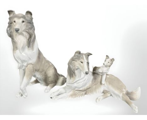 Two Lladro figures of collies, No. 6455 and 6459, tallest 25 cm.