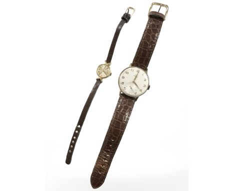 A gent's vintage gold plated Omega manual wind wristwatch, circa 1944, movement number 10,328,861, case 33mm, together with a