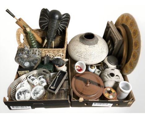 Assorted Scandinavian ceramics, mirrors, wicker basket, metal lantern, figures, etc. (2 boxes)
