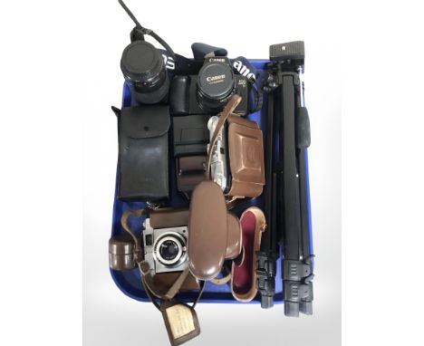 A Canon EOS 1000 F camera, Zeiss Ikon Nettar, Zeiss camera, tripod, accessories etc 