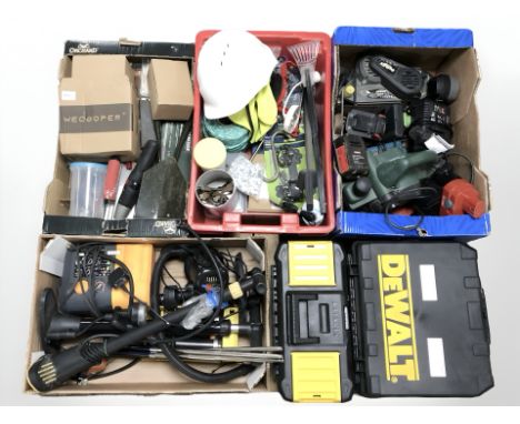 A large quantity of tools and hardware, power tools, Dewalt & Stanley tool boxes, lengths of rope etc (one pallet) 