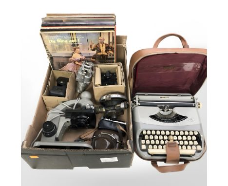 A Royal typewriter, a microscope, Zeiss camera, small quantity of LP records, etc. (1 box)