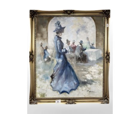 Cortez : Portrait of a lady wearing a blue dress, oil on canvas, 49 cm x 59 cm.