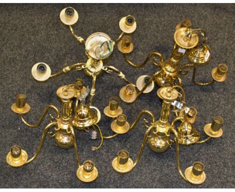 Lighting - four gilt metal five light ceiling lights