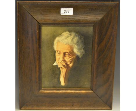 E Graham, Contemplation of an Elderly Lady, 20cm x 16cm, framed