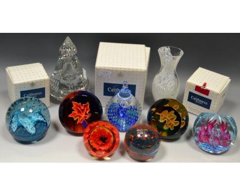 A Caithness glass paperweight, Rainbow Gem; others  including, Ruby Trio;  boxed; Autumn Illusions boxed; Celebrity Blue, box