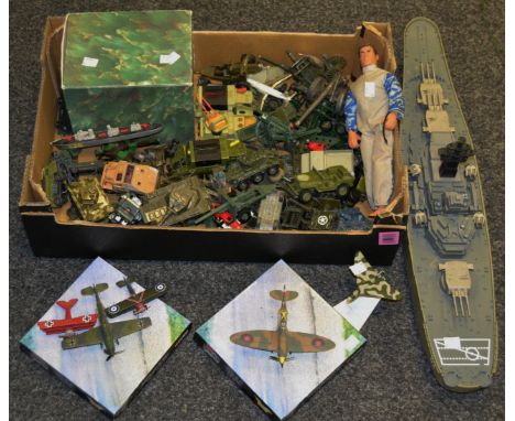 Military toys - a Corgi WWII Legends Supermarine Spitfire Mk1; another Messerschmitt BF 109E-1; A LLedo Sopwith Camel; anothe