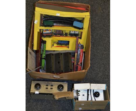 Toys - a Tri- ang Railways OO gauge set, comprising of engine, rolling stock and track, boxed; a H & M Duette two track speed