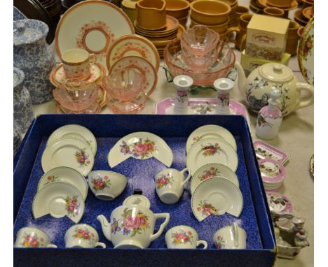 Ceramics - a 1930s pink glass Sundae set; a Victorian Jubilee teapot ; a Continental dressing table set ; a child's tea servi