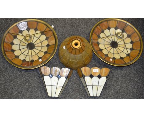 Lighting - a two stained glass effect ceiling light;  two similar wall lights;  etc