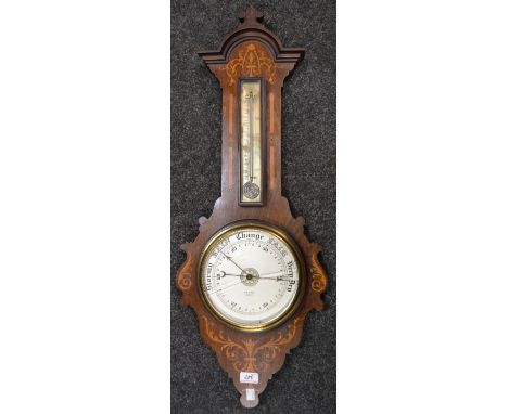 A late 19th century mahogany barometer, the 20cm silvered dial inscribed W.R. Lisle, Exeter, mercury thermometer, the case in