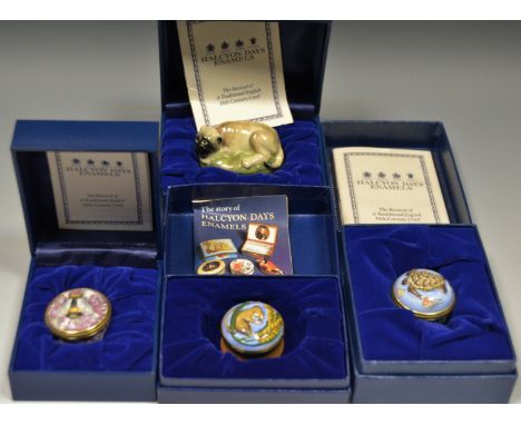 Halcyon Days Enamels - after a Meissen porcelain snuff box in the of a Pug Dog; Bumble Bee patch pot; Sea Turtle; Dormouse (4
