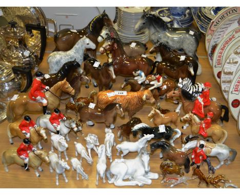 Equine Interest - a Beswick bay Shire Horse (faults); a Russian model of a grey Foal lying down; Melba type Shire Horses; Hun