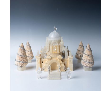 This gorgeous gift set has the porcelain building, 4 trees, icy path, and 2 palace bears. The main building measures 9"L x 9"