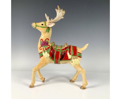 Earthenware, hand painted with gilded gold accents standing reindeer collectable. Stamped Lenox. This item has its original b