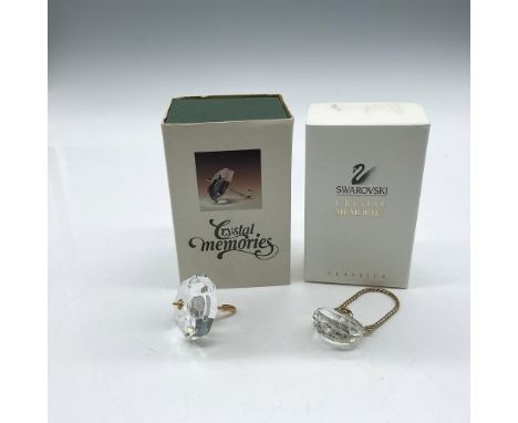 Crystal miniatures with gilded accents. Lot includes Handbag 171190 and Umbrella 170849. Swarovski backstamp. Largest piece: 