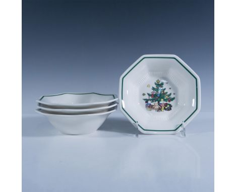 This set of four octagonal white ironstone bowls features a classically decorated tree design that complements other Nikko Ce