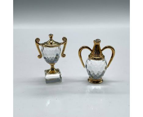 Faceted crystal pieces with gilded accents. Lot includes Trophy 183284 and Amphora Greek Vase 170750. Swarovski backstamp. La